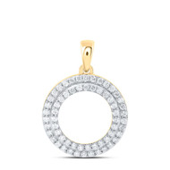 14K Yellow Gold Diamond Women's Double Circle Medallion Open Round Charm 3/8 CT
