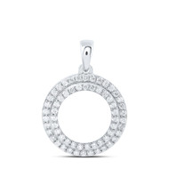 14K White Gold Diamond Women's Double Circle Medallion Open Round Charm 3/8 CT