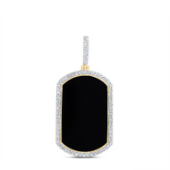 10K Yellow Gold Black Onyx & Diamond Rounded Dog Tag Pendant Men's Charm 3/4 CT