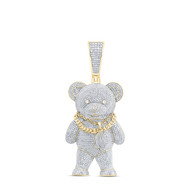 10K Yellow Gold Diamond Men's Iced Teddy Bear w/ Praying Hands Pendant 7.50 CT