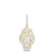 10K Yellow Gold Baguette Diamond Men's Owl w/ Skull Pendant Bird Charm 1/2 CT