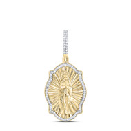 10K Yellow Gold Real Round Diamond Virgin Mother Mary Pendant 1.70" Charm 3/8 CT