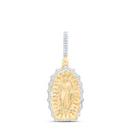 10K Yellow Gold Real Round Diamond Virgin Mother Mary Pendant 1.75" Charm 1/2 CT
