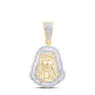 10K Yellow Gold Baguette Diamond Men's Jesus Face Pendant Bordered Charm 7/8 CT