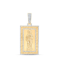 14K Yellow Gold Genuine Diamond Men's St. Jude in Greek Key Frame Pendant 1 CT