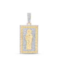 10K Yellow Gold Real Diamond Men's Greek Key St. Jude Medallion Pendant 1.50 CT