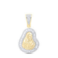 10K Yellow Gold Baguette Diamond Mens Mother Mary Pendant Statement Charm 7/8 CT