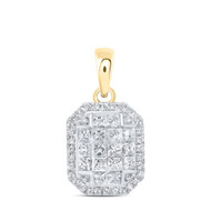 14K Yellow Gold Princess Diamond Women's Octagon Pendant Rectangle Charm 3/4 CT