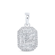 14K White Gold Princess Diamond Women's Octagon Pendant Rectangle Charm 3/4 CT