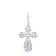 10K Yellow Gold Real Diamond Women's Budded Cross Pendant Cluster Charm 1/2 CT