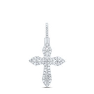 10K White Gold Diamond Women's Pointed Cross Pendant Religious Charm 3/8 CT