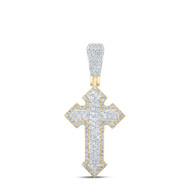 10K Yellow Gold Baguette Diamond Pointed Cross Pendant Statement Charm 2.88 CT
