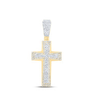 10K Yellow Gold Baguette Diamond Mens Latin Cross Pendant Iced Out Charm 2.33 CT