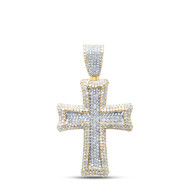 10K Yellow Gold Genuine Diamond Iced Out Budded Cross Pendant Mens Charm 2.63 CT