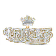 10K Yellow Gold Real Diamond Women's Iced Out PRINCESS w/ Crown Pendant 3.20 CT