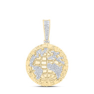 10K Yellow Gold Round Diamond The World Is Yours Globe Map Pendant Charm 1/2 CT.