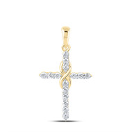 10K Yellow Gold Round Cut Diamond Women's Latin Cross w/ Infinity Pendant 1/2 CT.