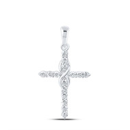 10K White Gold Round Cut Diamond Women's Latin Cross w/ Infinity Pendant 1/2 CT.