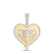 10K Yellow Gold Genuine Diamond 3D Elephant in Heart Frame Pendant 1.25 CT