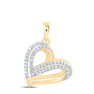 10K Yellow Gold Round Diamond Women's Slanted Intertwined Double Heart Pendant 1/3 CT.