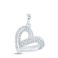 10K White Gold Round Diamond Women's Slanted Intertwined Double Heart Pendant 1/3 CT.
