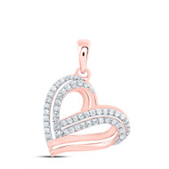 10K Rose Gold Round Diamond Women's Slanted Intertwined Double Heart Pendant 1/3 CT.
