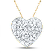 10K Yellow Gold Diamond Women's Puffed Heart Chain Slide Domed Pendan 1/5 CT