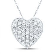10K White Gold Diamond Women's Puffed Heart Chain Slide Domed Pendant 1/5 CT
