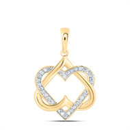 10K Yellow Gold Round Cut Diamond Women's Interlocked Double Heart Pendant 1/6 CT.