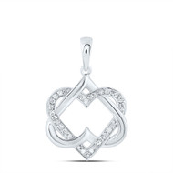 10K White Gold Round Cut Diamond Women's Interlocked Double Heart Pendant 1/6 CT.
