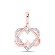 10K Rose Gold Round Cut Diamond Women's Interlocked Double Heart Pendant 1/6 CT.