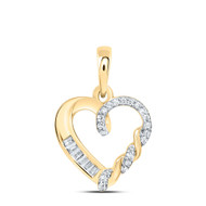 10K Yellow Gold Round & Baguette Diamond Women's Braided Open Heart Pendant 1/12 CT.