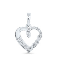 10K White Gold Round & Baguette Diamond Women's Braided Open Heart Pendant 1/12 CT.