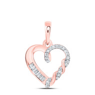 10K Rose Gold Round & Baguette Diamond Women's Braided Open Heart Pendant 1/12 CT.