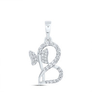 10K White Gold Round Cut Diamond Women's Swirling Heart w/ Butterfly Pendant 0.13 CT.