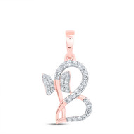 10K Rose Gold Round Cut Diamond Women's Swirling Heart w/ Butterfly Pendant 0.13 CT.
