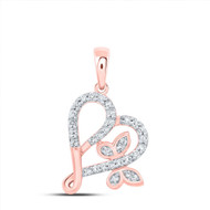 10K Rose Gold Round Cut Diamond Women's Interlocked Heart & Butterfly Fancy Pendant 1/6 CT.