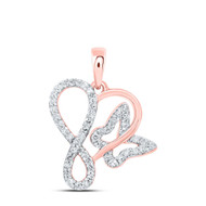 10K Rose Gold Round Cut Diamond Women's Interlocked Heart w/ Infinity & Butterfly Pendant 1/5 CT.