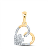 10K Yellow Gold Round Cut Diamond Women's Slanted Double Heart Pendant 1/10 CT.