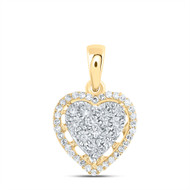 10K Yellow Gold Fanuk Set Diamond Women's Tiered Heart Halo Pendant 1/8 CT.
