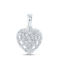 10K White Gold Fanuk Set Diamond Women's Tiered Heart Halo Pendant 1/8 CT.