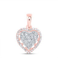 10K Rose Gold Fanuk Set Diamond Women's Tiered Heart Halo Pendant 1/8 CT.