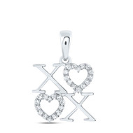 10K White Gold Round Cut Diamond Women's X O w/ Heart Love Pendant 1/8 CT.