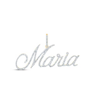10K Yellow Gold Round Diamond "MARIA" Name Pendant Cursive Font Charm 1 CT.
