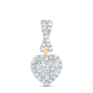 10K Yellow Gold Round & Baguette Diamond Women's Cluster Heart Small Pendant 1/5 CT.