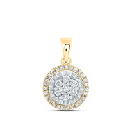 10K Yellow Gold Round & Baguette Diamond Cluster Flower Halo Pendant 1/3 CT.
