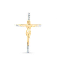 10K Yellow Gold Diamond Women's Crucifix Chain Slide Cross Pendant 1/10 CT