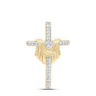 10K Yellow Gold Diamond Women's Cross w/ Drape Chain Slide Pendant 1/10 CT