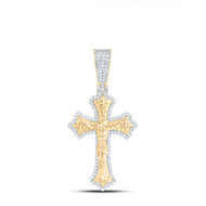 10K Yellow Gold Round Diamond Jesus / Yeshua Cross Pendant 1.65" Charm 3/8 CT.