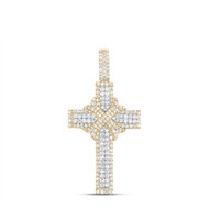 10K Yellow Gold Real Diamond Men's 'X' Pointed Cross Pendant Iced Out Charm 2 CT